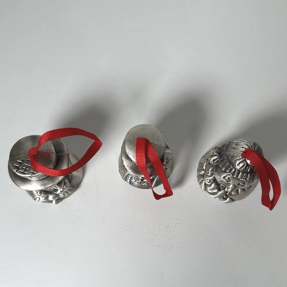 Vintage 1995 Home For The Holidays Snowman‎ Bell Ornaments Set of 3 Silver